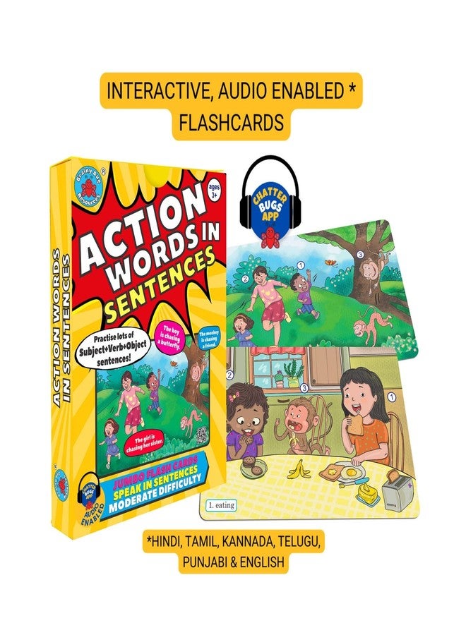 Brainy Bug Resources Audio-Enabled Flashcards | Story Sequences & Action Words in Sentences | Audio in Hindi, English, Punjabi, Tamil, Kannada, Telugu | Special Needs Kids | Spoken English - Image 3